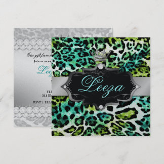 Convites 311 Princesa Barroca Limão Turquiose Leopard Metál