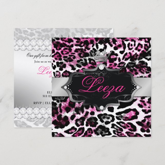Convites 311-Princesa Barroca Princesa Preta-Rosa-Leopardo- (Frente/Verso)