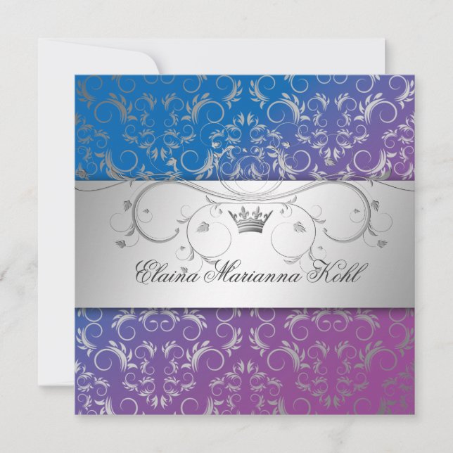 Convites 311-Silver Divine o doce azul 16 da felicidade (Frente)