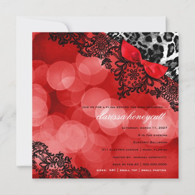 Convites 311 Sonho em Leopard e Lace Bachelorette Red (Frente)