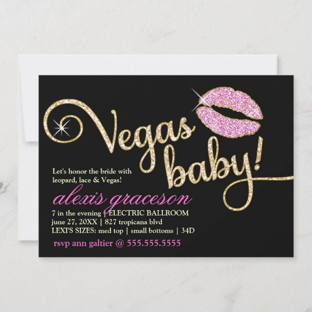 Convites 311 Vegas Baby Sparkle Kiss Metálico (Frente)