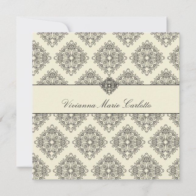 Convites 311-Vivianna Cream & Black Damask Invitation (Frente)