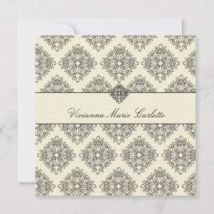 Convites 311-Vivianna Cream & Black Damask Invitation