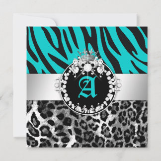 Convites 311 Zebra-LeoTique Diamantes Kisses Sweet 16 Teal