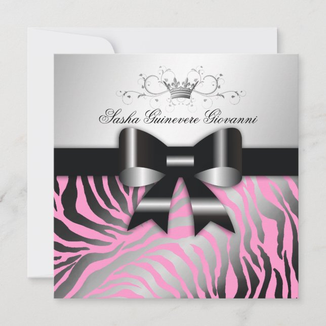 Convites 311-Zebra Shimmer Arco Preto Rosa| Doce 16 (Frente)