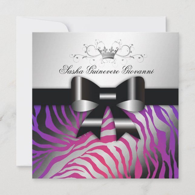 Convites 311-Zebra Shimmer Black Purple Radiance| Doce 16 (Frente)