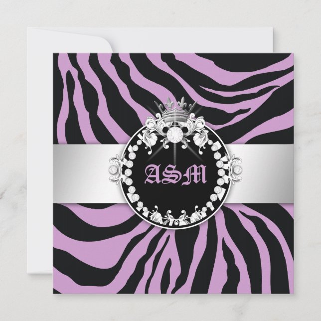 Convites 311-Zebra-Tique Diamantes Doce Dezesseis Roxos (Frente)