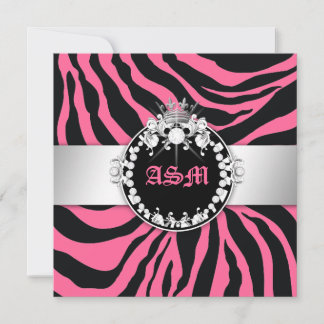 Convites 311-Zebra-Tique Diamantes n' Kisses Sweet 16 Pink