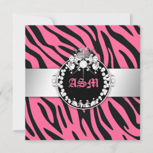 Convites 311-Zebra-Tique Diamantes n' Kisses Sweet 16 Pink