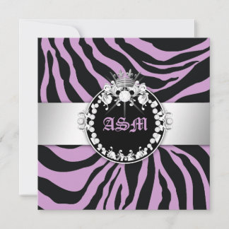 Convites 311-Zebra-Tique Diamantes n' Kisses Sweet 16 Purpl