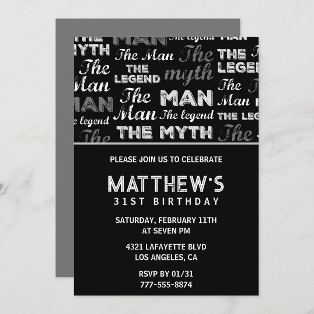 Convites 31.º aniversário para ele Myth Legend (Frente/Verso)