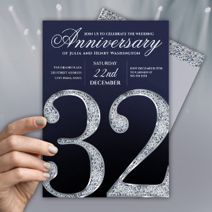 Convites 32º Aniversário Diamante Prata Azul Marinho