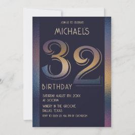 Convites 32º aniversário moderno de roxo escuro e ouro