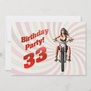 Convites 33ª festa de aniversário com uma menina em uma m