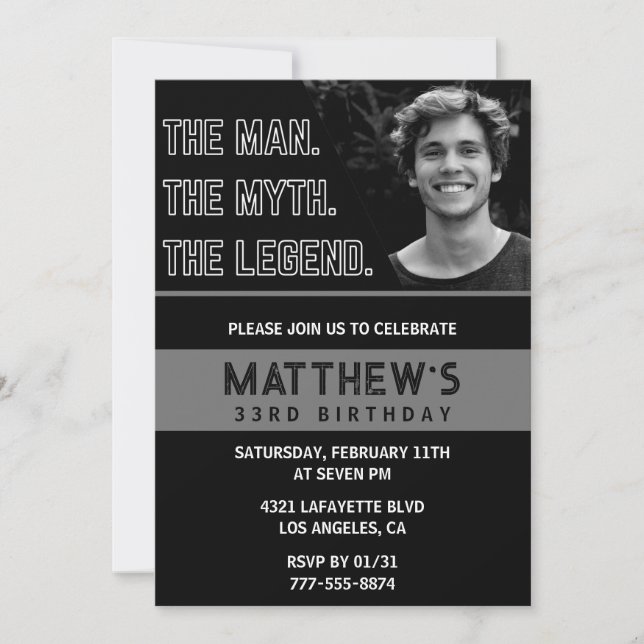 Convites 33º aniversário convida o homem a lenda (Frente)