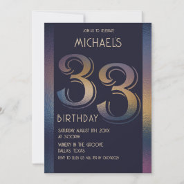 Convites 33º aniversário moderno de roxo escuro e ouro