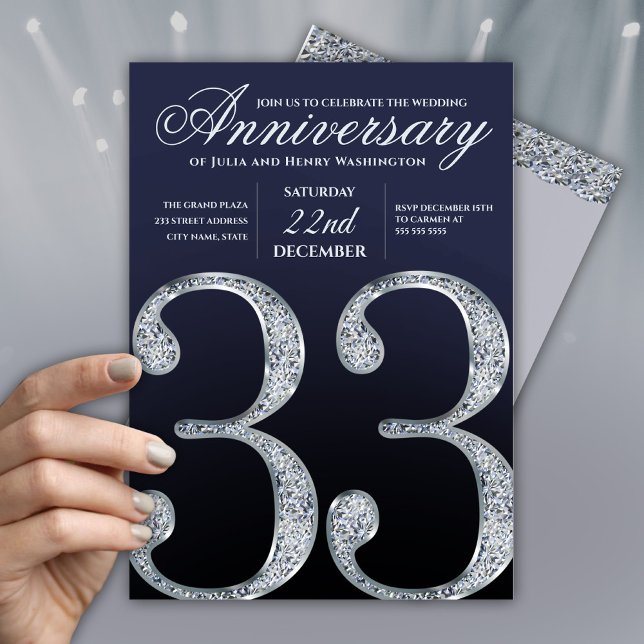 Convites 33rd Anniversary Diamond Silver Navy Blue (Criador carregado)