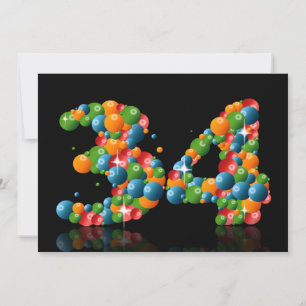 Convites 34ª Festa de aniversário, com bolhas e bolas