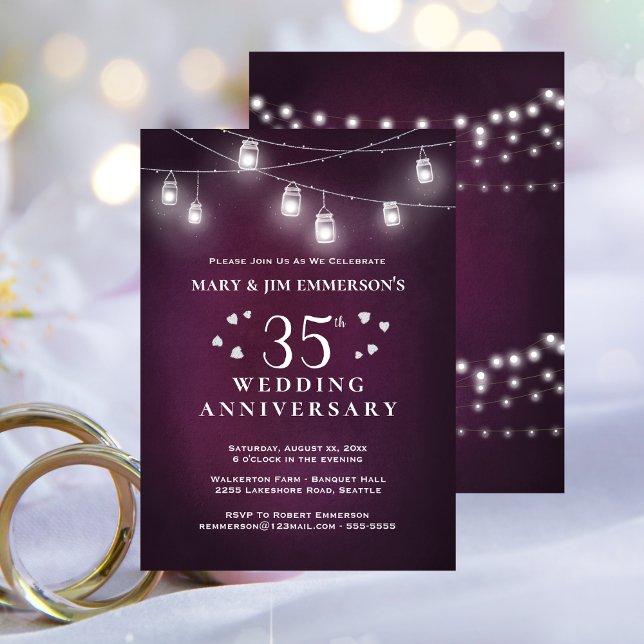 Convites 35ª Luzes de Cordas de Aniversário de Casamento (35th Wedding Anniversary String Lights Invitation)