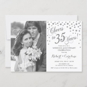 Convites 35º Aniversário com Foto - Branco Prateado