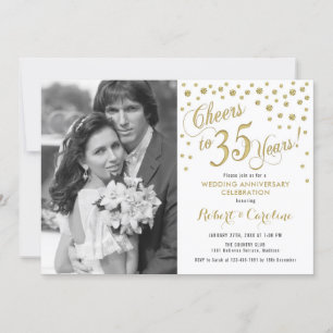 Convites 35º Aniversário com Foto - Dourado Branco