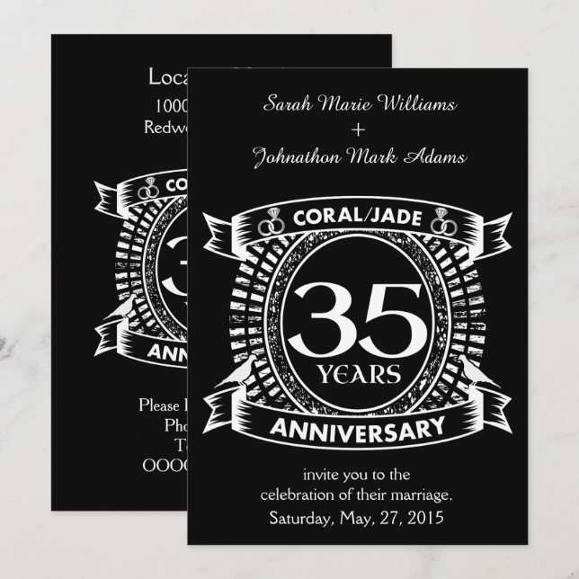 Convites 35º aniversário de casamento Crest de Coral Jade (Frente/Verso)