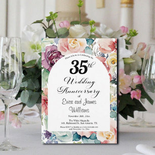 Convites 35º aniversário de casamento Script Elegante Flora