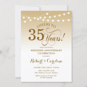 Convites 35.º aniversário de casamento - Branco Dourado