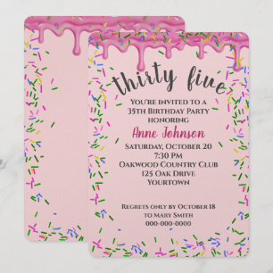 Convites 35.º Aniversário, Grito Rosa E Sprinkles