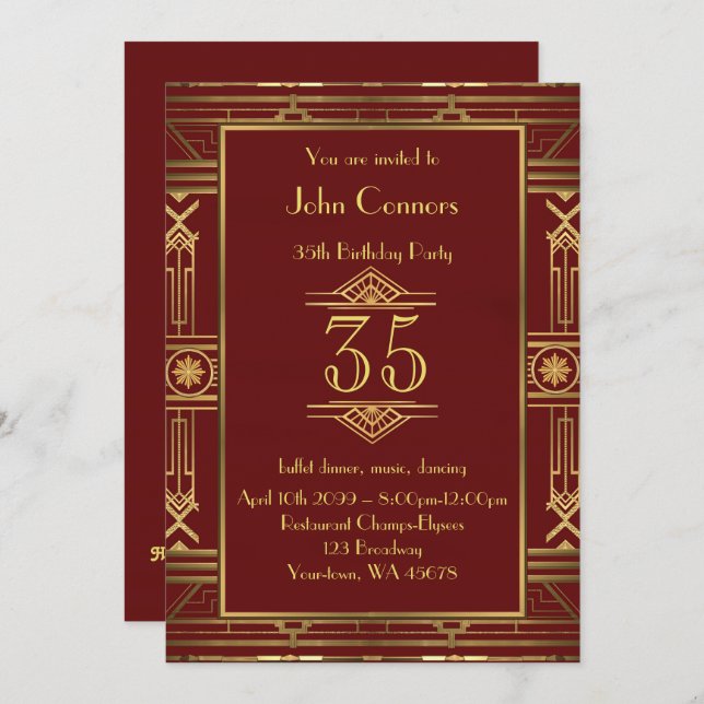 Convites 35,Convite de aniversário Homem, estilo Gatsby, qu (Frente/Verso)