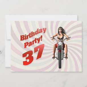 Convites 37ª festa de aniversário com uma garota em uma mot