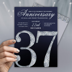 Convites 37º Aniversário Diamante Prata Azul Marinho