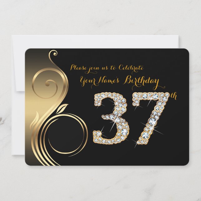 Convites 37º,Convite de aniversário,Diamante de número,Foto (Frente)