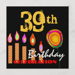 Convites 39º Aniversário, Douradas Velas e Balão Metáli