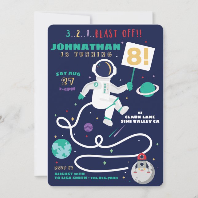 Convites 3 2 1 Tema Espacial do Astronauta de Astronauta de (Frente)