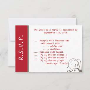 Convites 3,5 x 5 R.S.V.P Placa de Resposta Crimson Red/Cinz