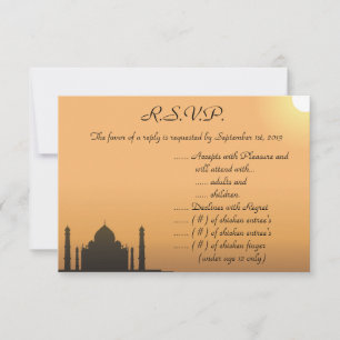 Convites 3,5 x 5 R.S.V.P Placa de resposta Taj Mahal Sunset