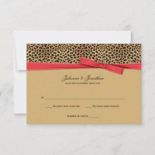 Convites 3.5x5 Estampa de Leopardo FAUX Fita Vermelha RSVP