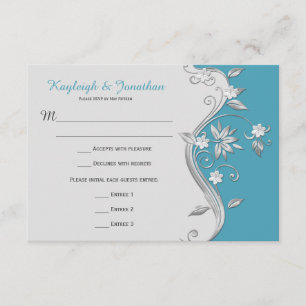 Convites 3.5x5 Ornate Azul Teal e Prata Floral RSVP