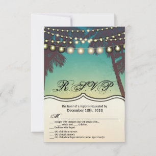 Convites 3.5x5 R.S.V.P. Card Beach Sunset Palm Trees String