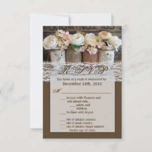Convites 3,5x5 R.S.V.P. Placa Mason Jar Wildflower Barn Woo