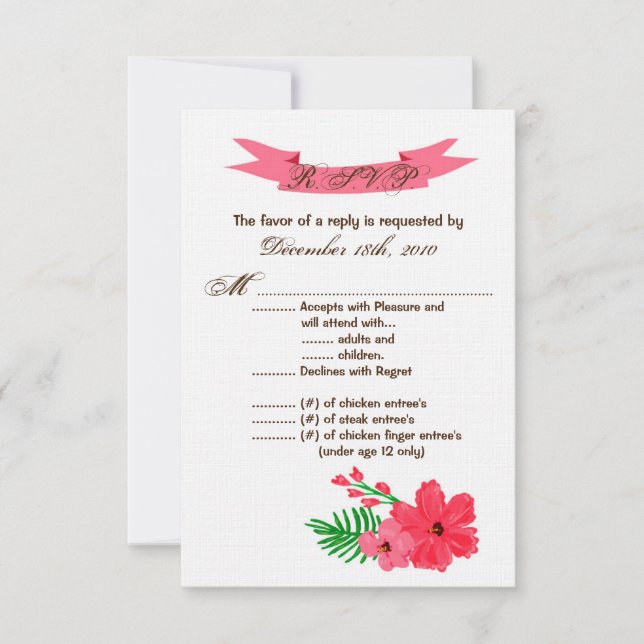 Convites 3,5x5 R.S.V.P. Placa Primavera Hibiscus Flor Havai (Frente)