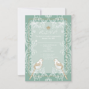 Convites 3.5x5 R.S.V.P. Placa Vintage Pássaros Vitorianos d