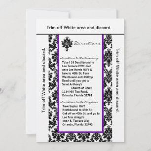 Convites 3,5x6 Directions Card Black Purp Damask (Damasco d