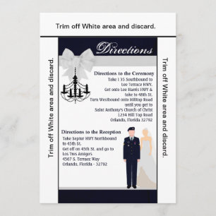 Convites 3.5x6 Diretions Card ARMY Uniform Blues Bride