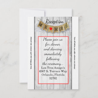 Convites 3,5x7 Reception Card Burlap, Sr. e Sra. Banner