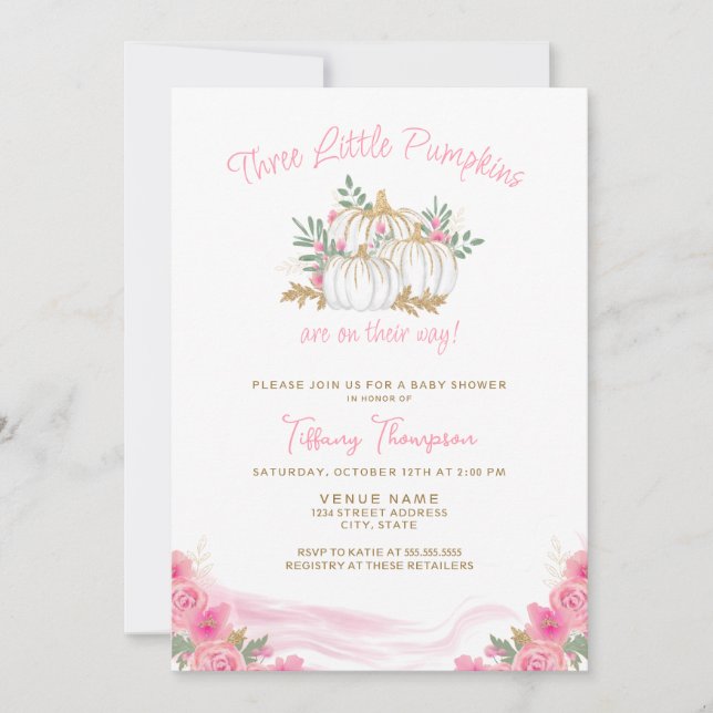 Convites 3 Abóboras no Caminho da Rapariga Triplets Chá de  (Frente)