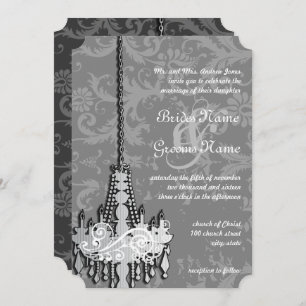 Convites 3 Casamento tema damasco Silver & Cinza Chandelier