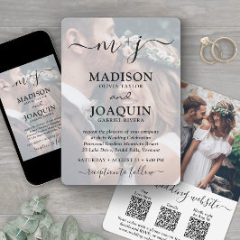 Convites 3 Códigos QR Elegante Script Todos em Um Foto Casa