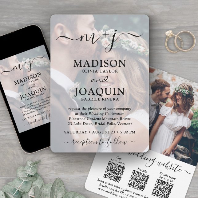 Convites 3 Códigos QR Elegante Script Todos em Um Foto Casa (Criador carregado)